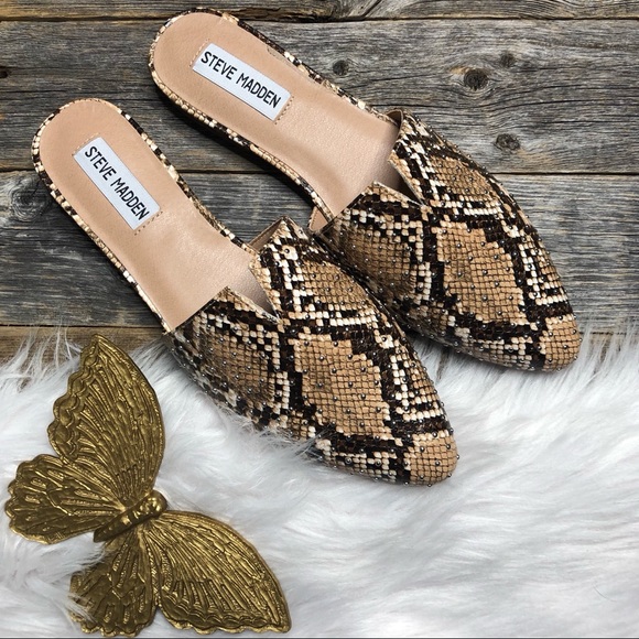 Steve Madden Shoes - NEW Steve Madden Ally Mules 8.5 Snakeskin Tan